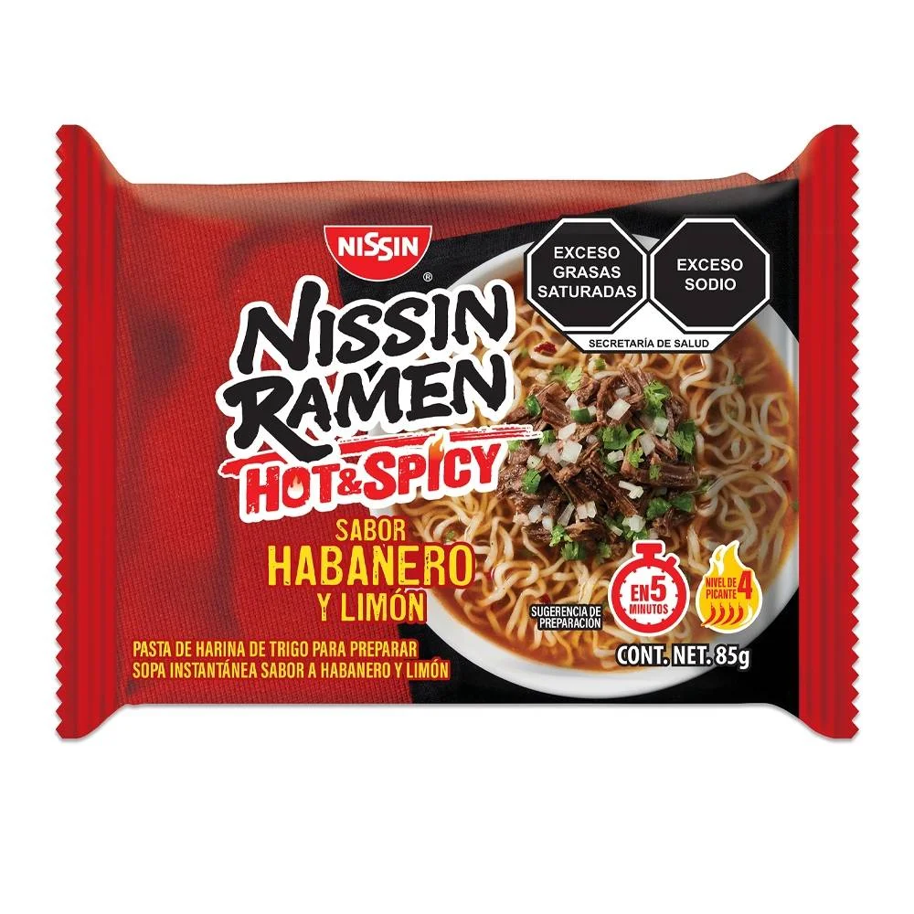 NISSIN RAMEN HOT & SPICY SABOR ABANERO Y LIMON 85g