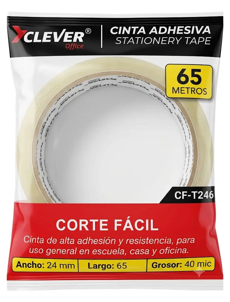 CINTA ADHESIVA 24 MM 65M 40 MIC CLEVER 