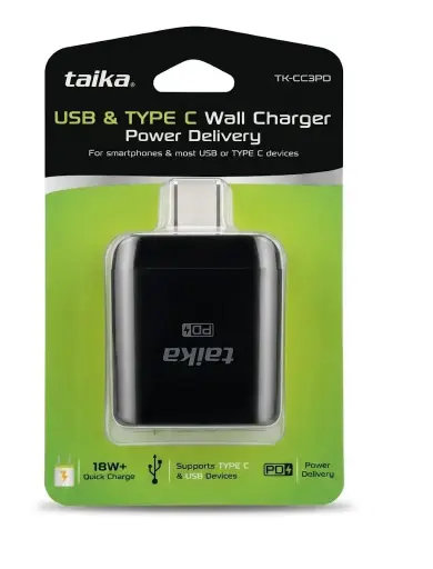 [TKCC3PD] CARGADOR USB MAS TIPO C DUAL.  CARGA RAPIDA TAIKA